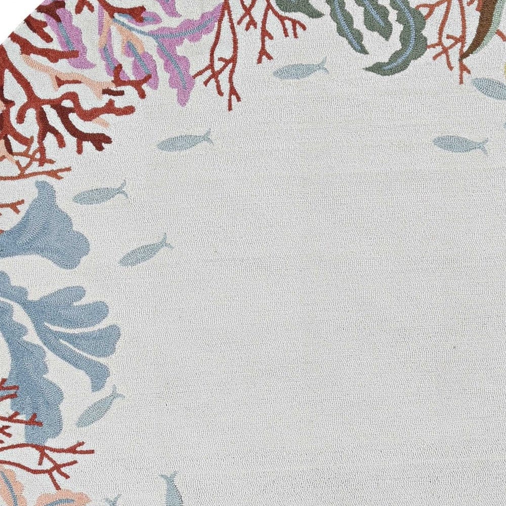 2'X3' Ivory Hand Hooked Bordered Coral Reef Indoor Accent Rug