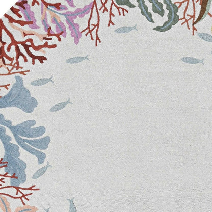 2'X3' Ivory Hand Hooked Bordered Coral Reef Indoor Accent Rug
