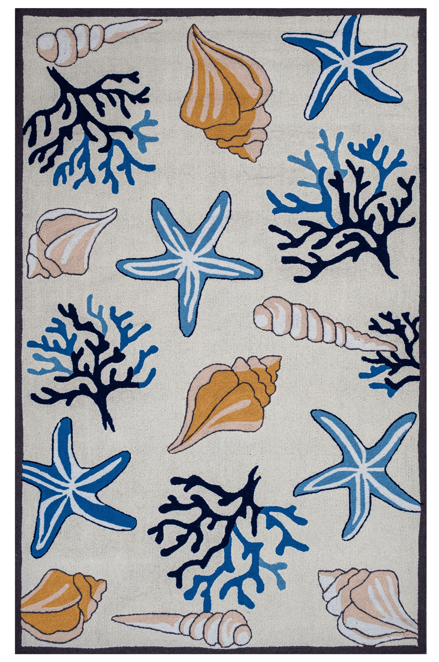 8' Ivory Hand Hooked Sea Corals And Shells Indoor Runner Rug