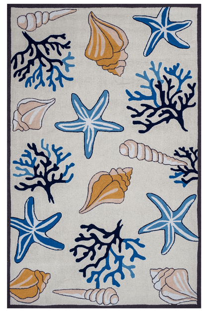 8' Ivory Hand Hooked Sea Corals And Shells Indoor Runner Rug