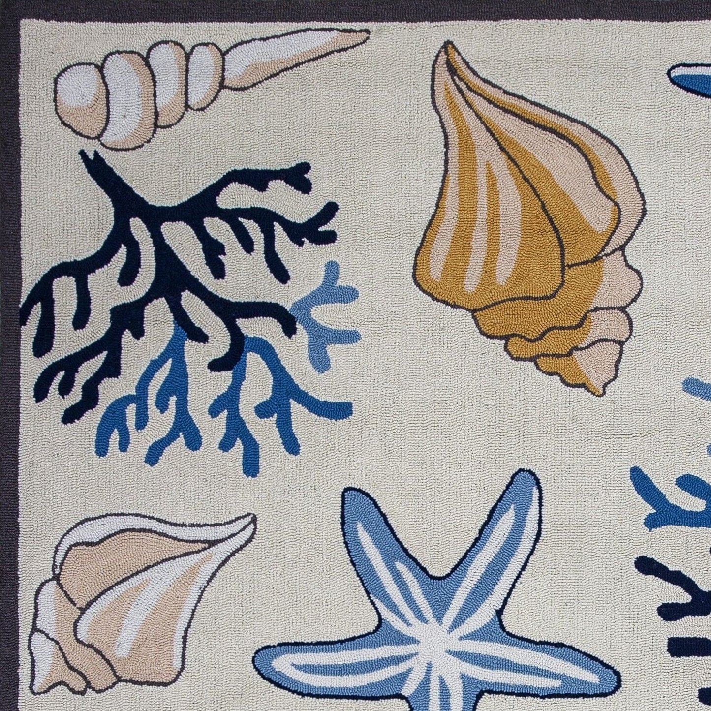 8' Ivory Hand Hooked Sea Corals And Shells Indoor Runner Rug