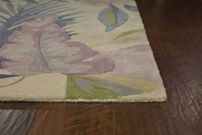 2' X 10' Pastel Tropical Leaves Wool Indoor Runner Rug