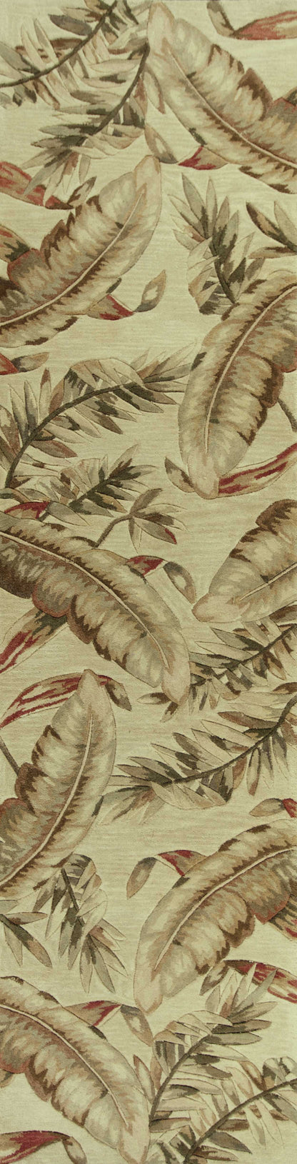 10' Ivory Hand Tufted Tropical Leaves Indoor Runner Rug