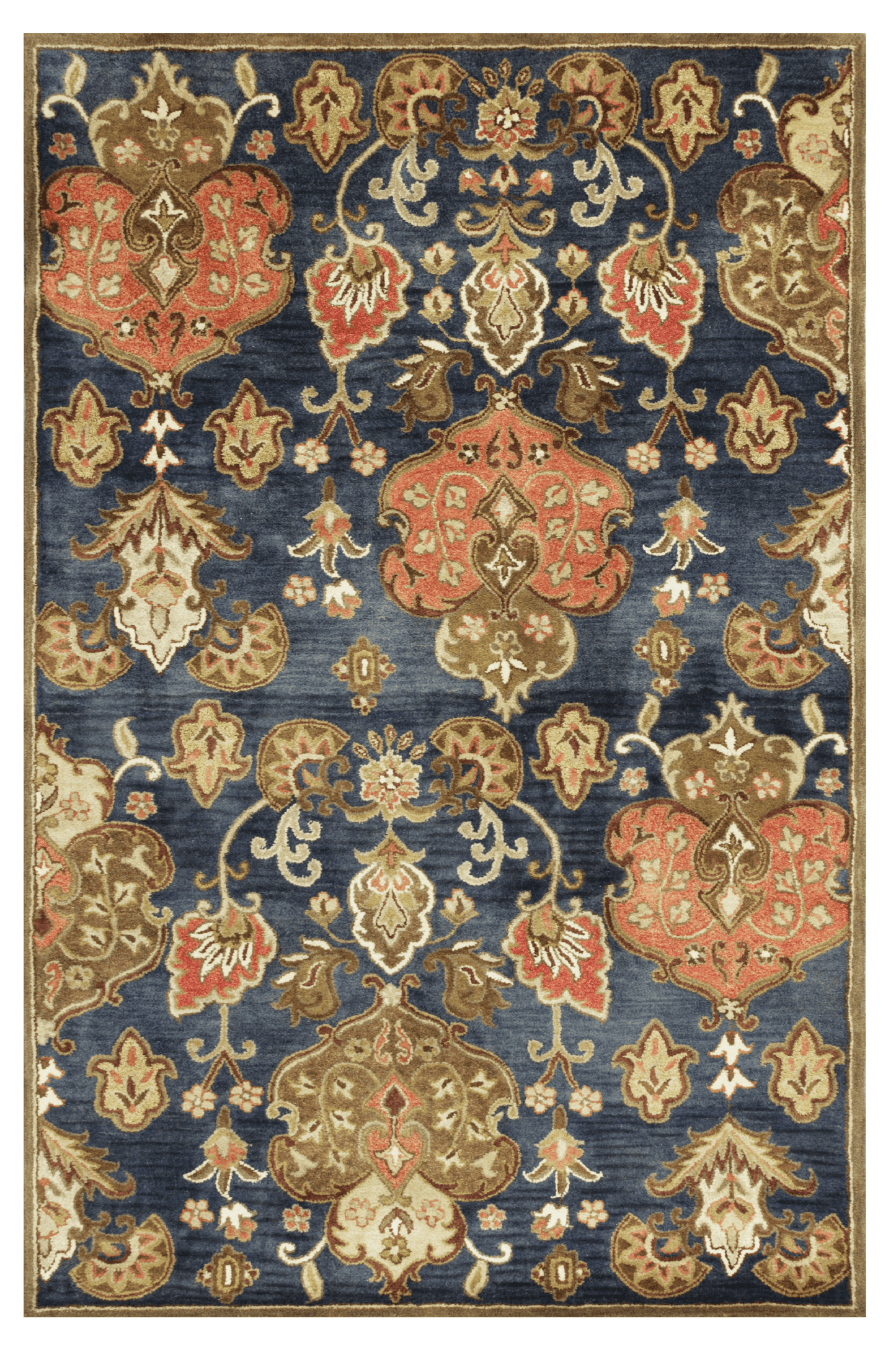 2' X 7' Navy Floral Tapestry Wool Runner Rug