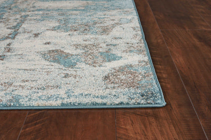 3'X5' Ivory Teal Machine Woven Abstract Indoor Area Rug
