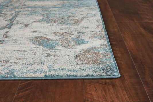 3'X5' Ivory Teal Machine Woven Abstract Indoor Area Rug