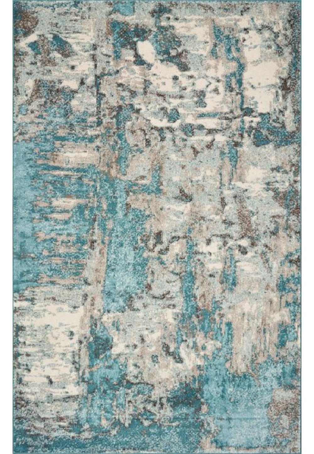 3'X5' Ivory Teal Machine Woven Abstract Indoor Area Rug