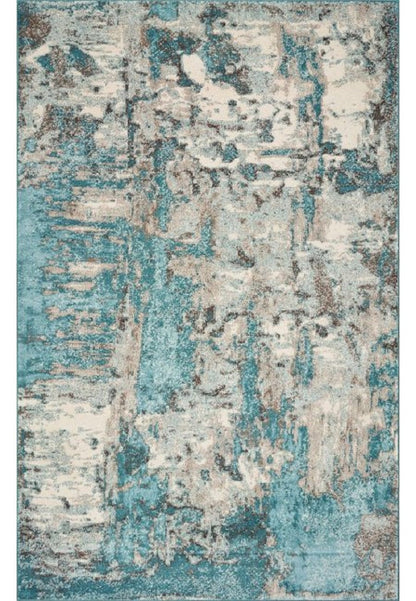3'X5' Ivory Teal Machine Woven Abstract Indoor Area Rug