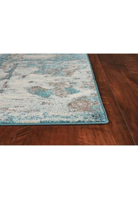 3'X5' Ivory Teal Machine Woven Abstract Indoor Area Rug