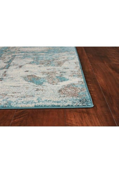 3'X5' Ivory Teal Machine Woven Abstract Indoor Area Rug