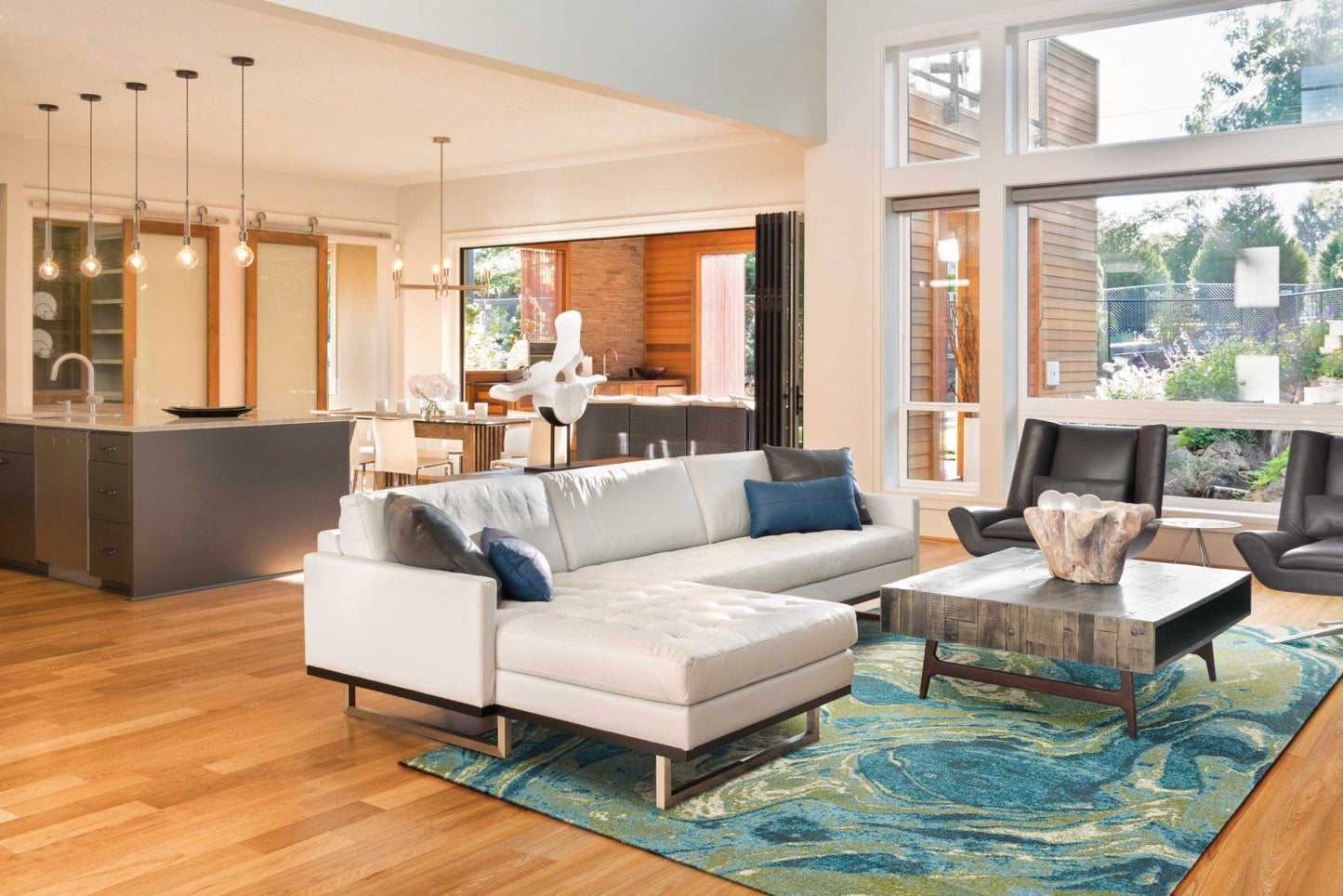 3' X 5' Teal Abstract Waves Area Rug