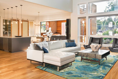 3' X 5' Teal Abstract Waves Area Rug