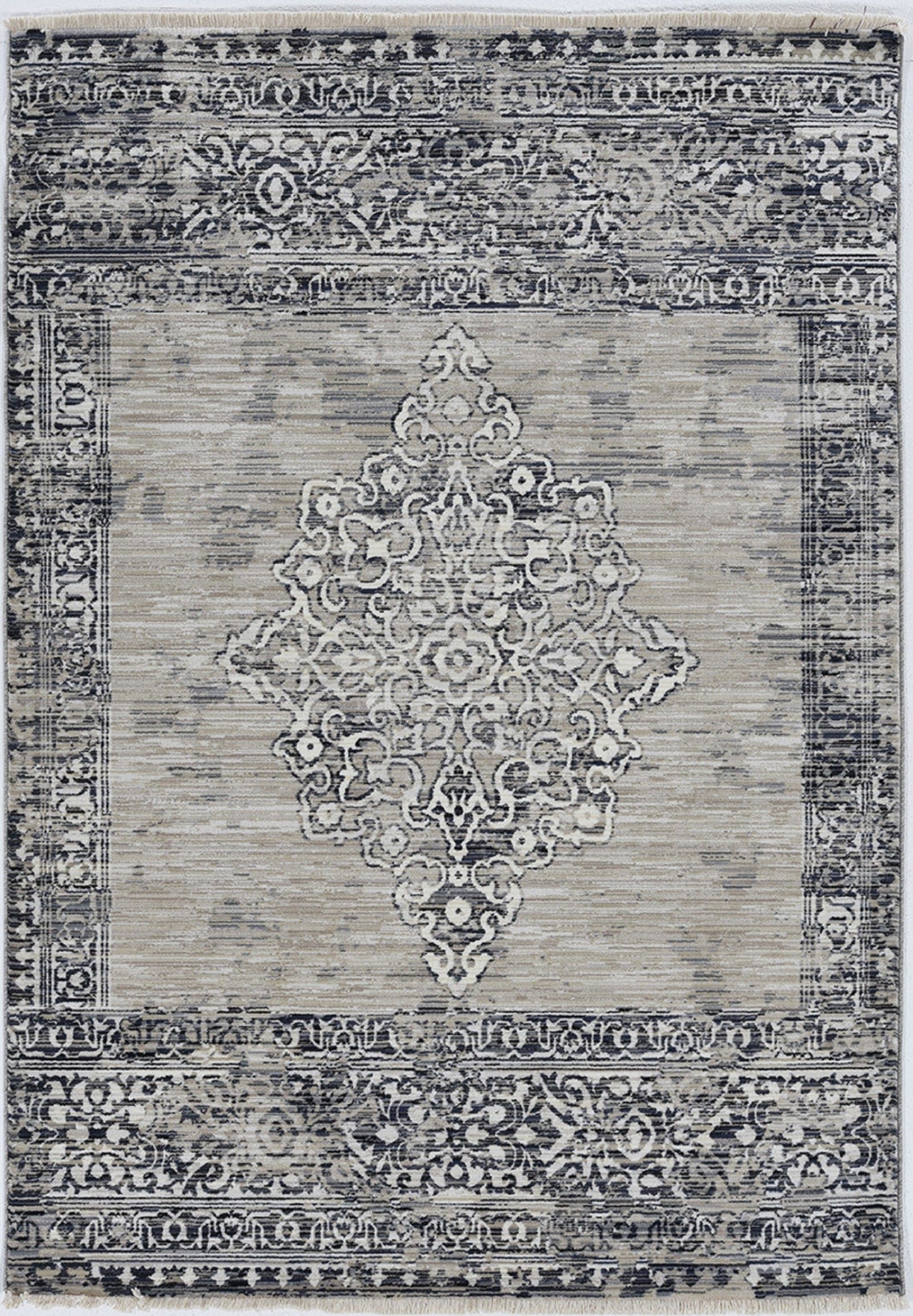 4'X6' Sand Charcoal Machine Woven Distressed Vintage Traditional Indoor Area Rug