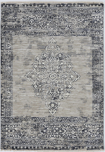 4'X6' Sand Charcoal Machine Woven Distressed Vintage Traditional Indoor Area Rug