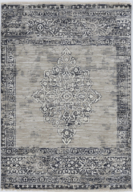 4'X6' Sand Charcoal Machine Woven Distressed Vintage Traditional Indoor Area Rug