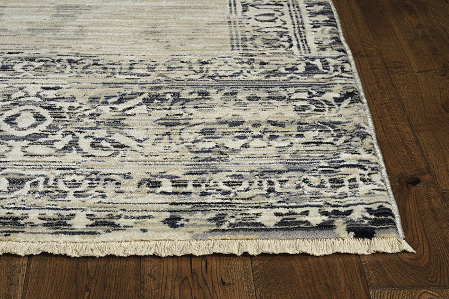 4'X6' Sand Charcoal Machine Woven Distressed Vintage Traditional Indoor Area Rug