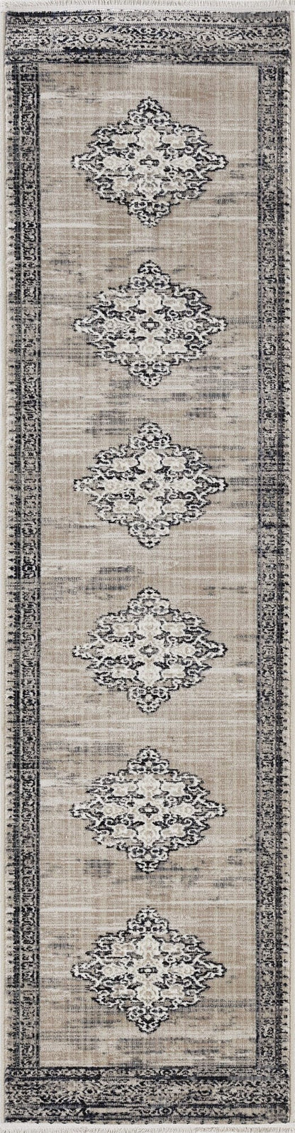 4'X6' Sand Charcoal Machine Woven Distressed Vintage Traditional Indoor Area Rug