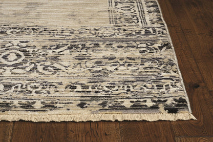 4'X6' Sand Charcoal Machine Woven Distressed Vintage Traditional Indoor Area Rug