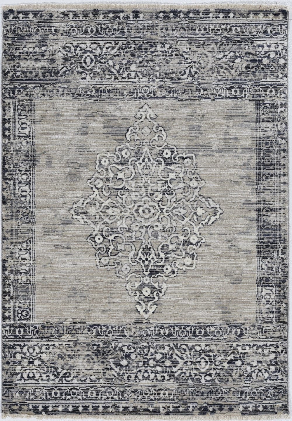 4'X6' Sand Charcoal Machine Woven Distressed Vintage Traditional Indoor Area Rug
