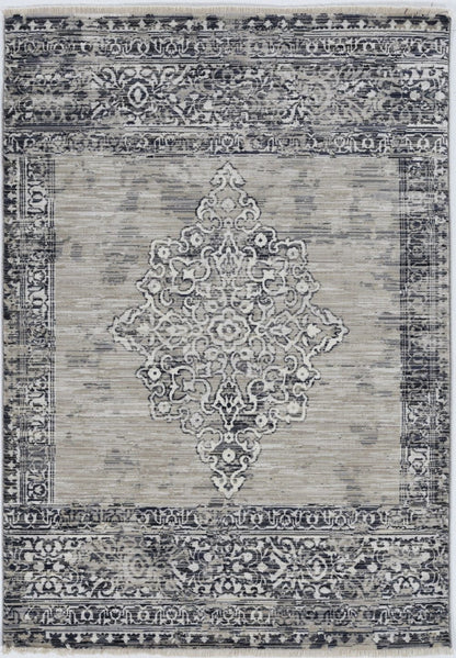 4'X6' Sand Charcoal Machine Woven Distressed Vintage Traditional Indoor Area Rug