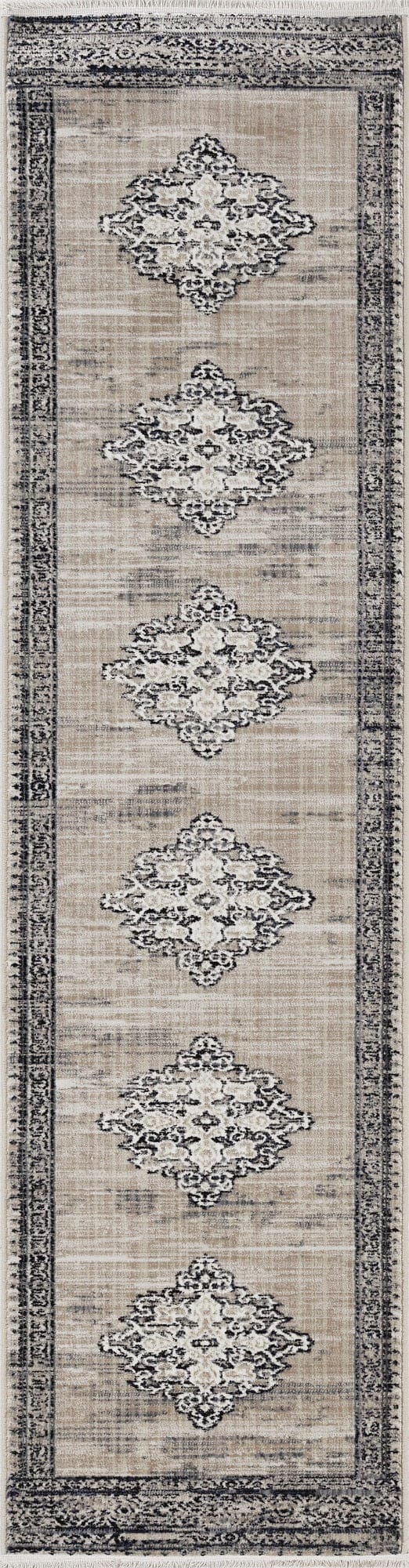 4'X6' Sand Charcoal Machine Woven Distressed Vintage Traditional Indoor Area Rug