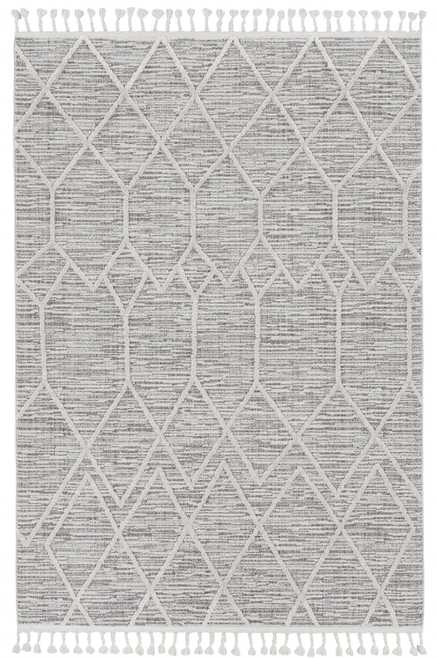 8'X11' Ivory Grey Machine Woven Geometric Indoor Area Rug