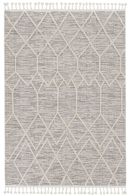 8'X11' Ivory Grey Machine Woven Geometric Indoor Area Rug