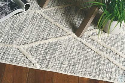 8'X11' Ivory Grey Machine Woven Geometric Indoor Area Rug