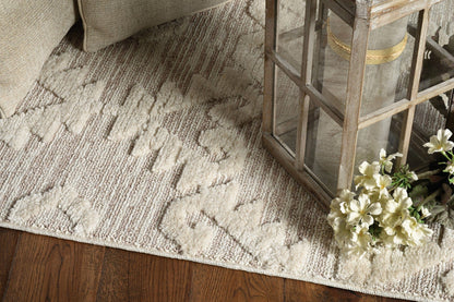 12'X15' Ivory Beige Machine Woven Geometric With Fringe Indoor Area Rug