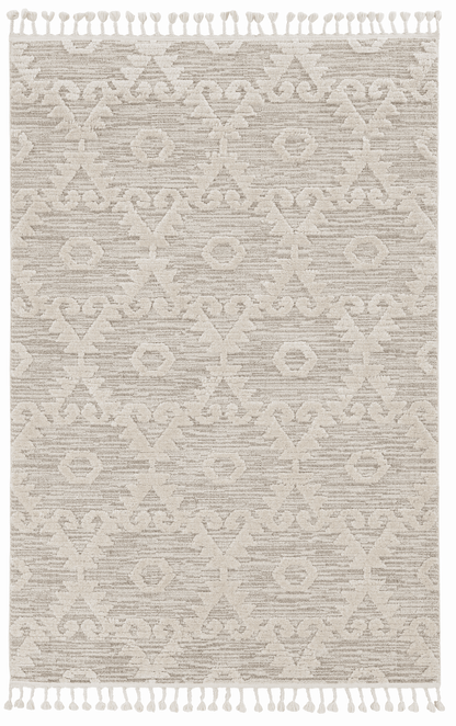 12'X15' Ivory Beige Machine Woven Geometric With Fringe Indoor Area Rug