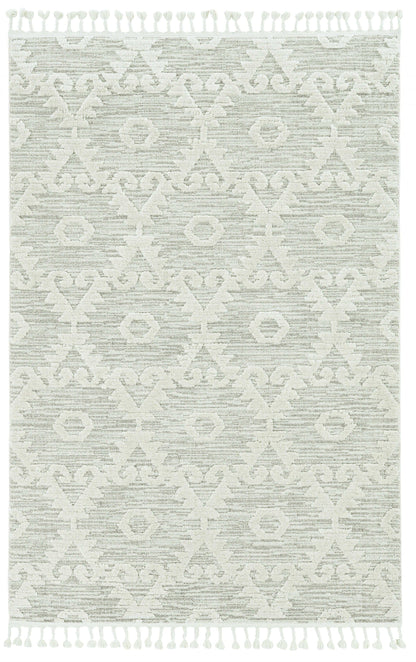 12'X15' Ivory Beige Machine Woven Geometric With Fringe Indoor Area Rug