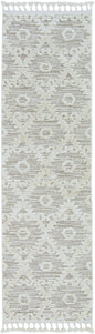 12'X15' Ivory Beige Machine Woven Geometric With Fringe Indoor Area Rug