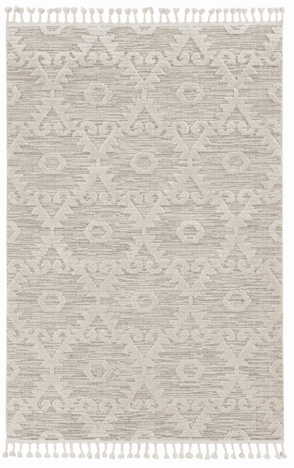12'X15' Ivory Beige Machine Woven Geometric With Fringe Indoor Area Rug