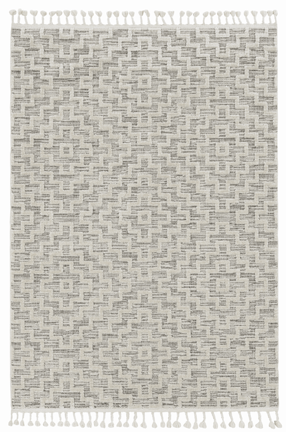 12'X15' Ivory Grey Machine Woven Diamond Pattern With Fringe Indoor Area Rug