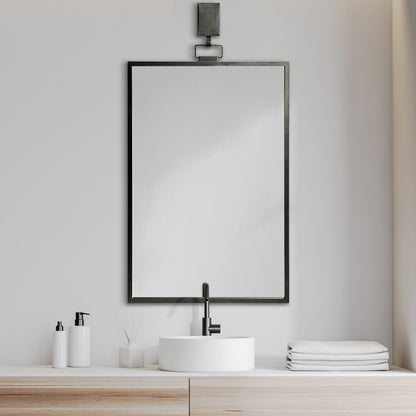 Black Gray Metal Vertical Frame Wall Mirror