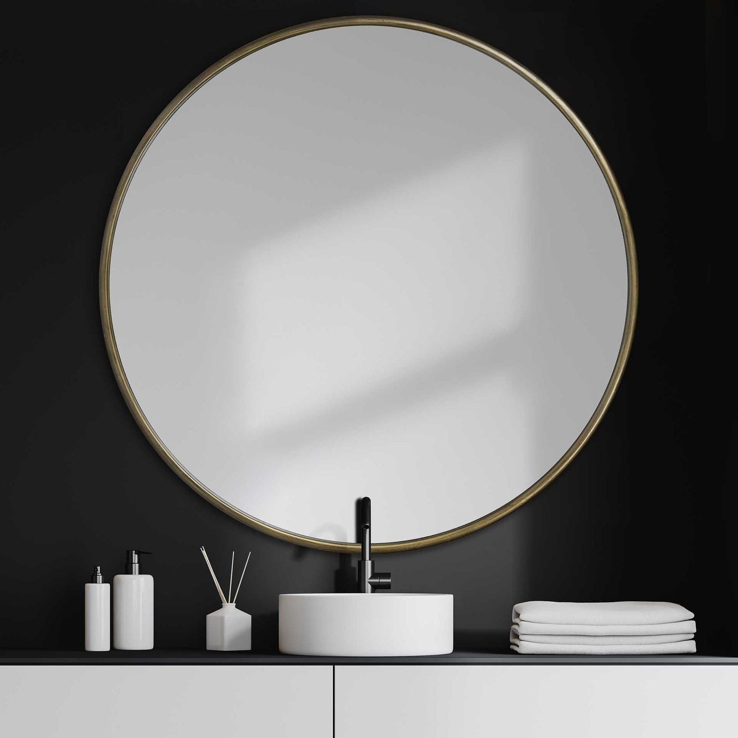 47" Round Gold Metal Frame Wall Mirror