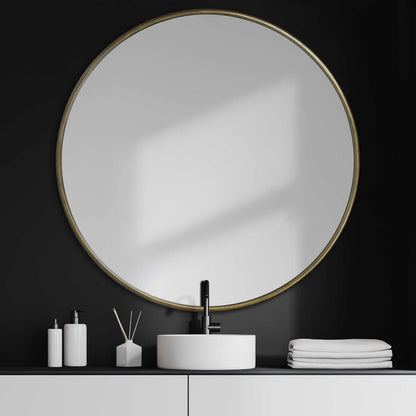 47" Round Gold Metal Frame Wall Mirror