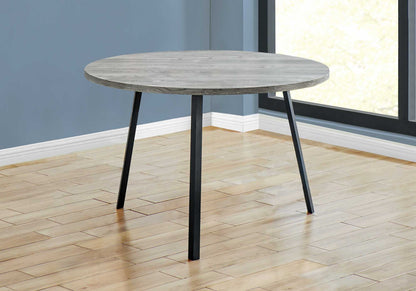48" Round Dining Room Table With Grey Reclaimed Wood And Black Metal