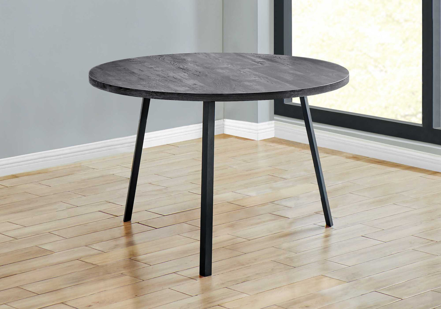 48" Round Dining Room Table With Black Reclaimed Wood And Black Metal