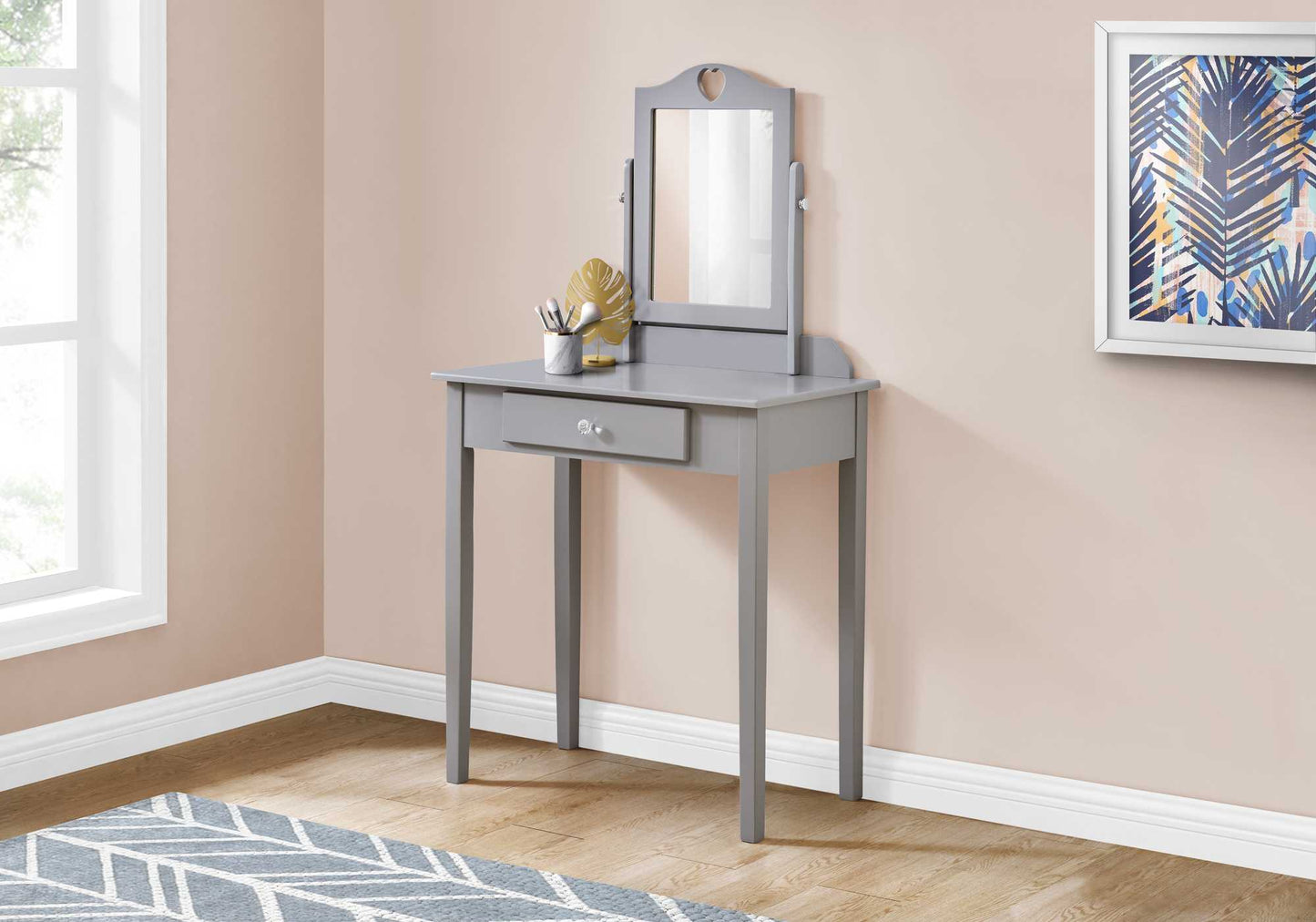 Grey Vanity Mirror And Storage Drawer