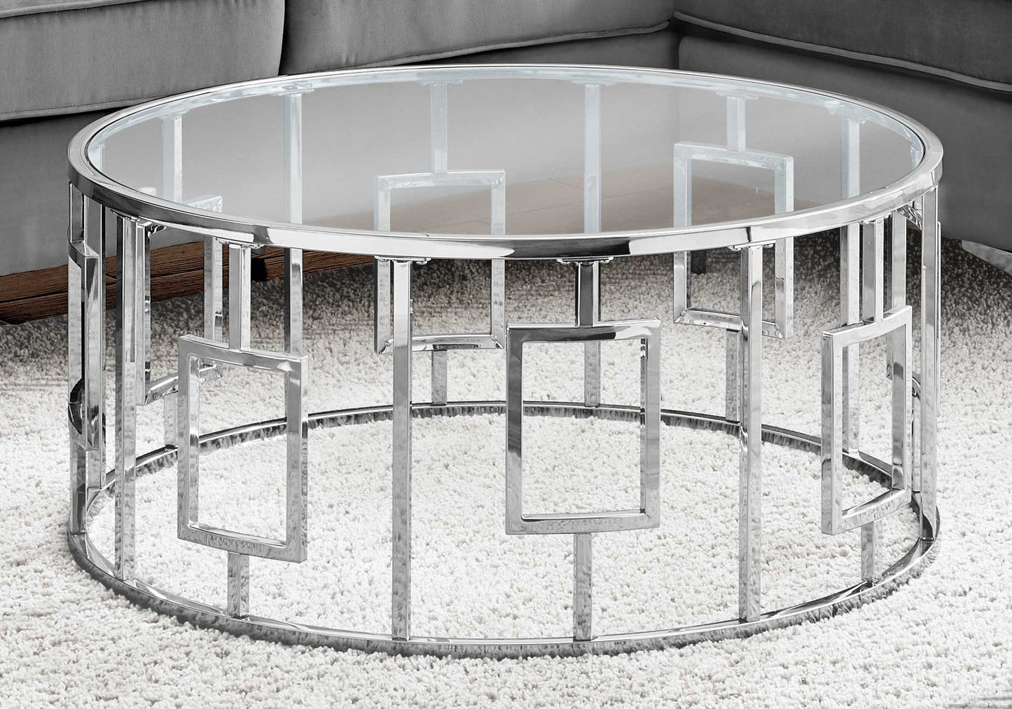 Glam Chrome And Glass Round Coffee Table