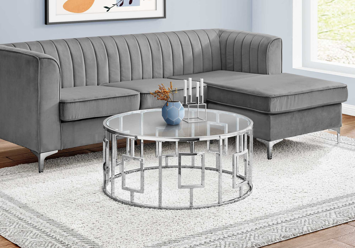 Glam Chrome And Glass Round Coffee Table