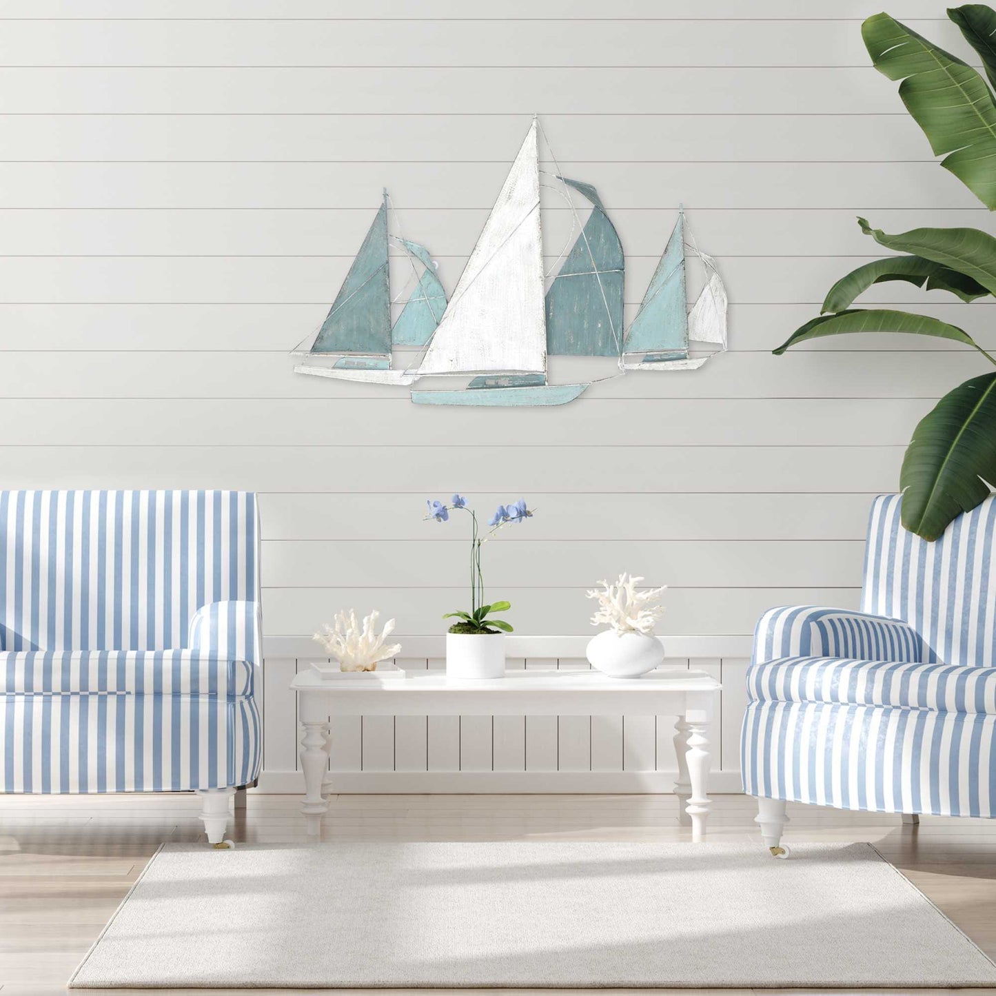 Sailboat Metal Centerpiece  In Distressed Finish