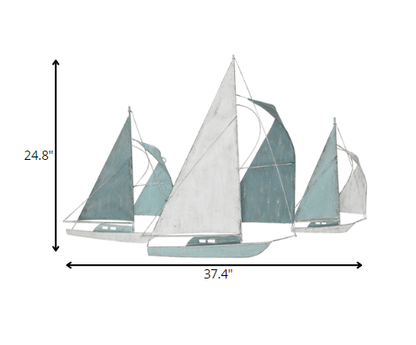 Sailboat Metal Centerpiece  In Distressed Finish