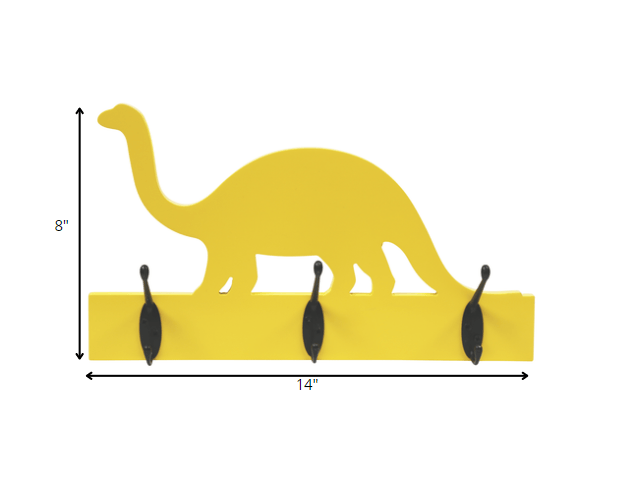 Yellow Dinosaur Hanging Hooks Wall Decor