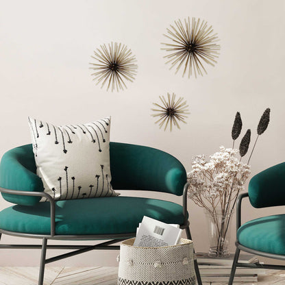 Set Of 3 Starburst Black And Gold Metal Wall Art
