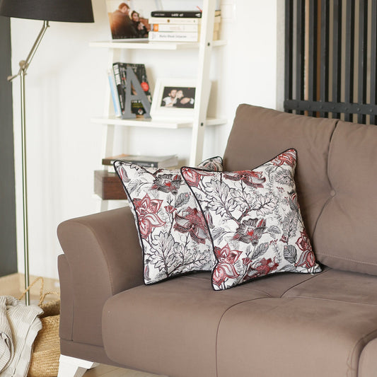 Set Of 2 17" Jacquard Weaver Throw Pillow Cover In Red