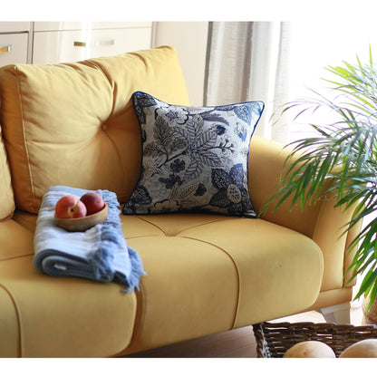 Set Of Four 17'' X 17'' Blue And Beige Floral Polyester Throw Pillow Cover