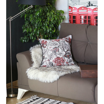 Set Of 4 Square Red And Beige Floral Throw Pillow Covers