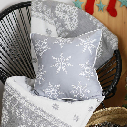 Set Of Four Silver Gray 18" Snowflakes Throw Pillow Covers